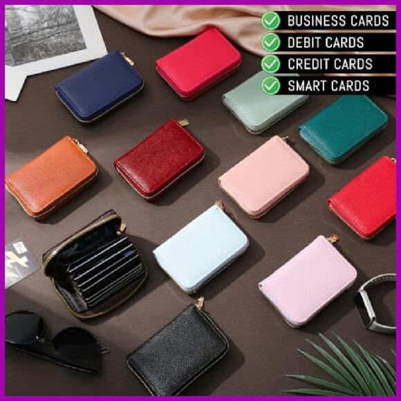 RFID Blocking PU Leather Wallet 12-Pack Zipper Card Case Holder - Picture 6 of 7
